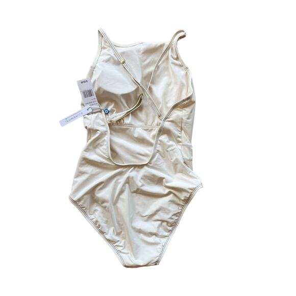 BLEU ROD BEATTIE Belted One Piece Swimsuit Molded Cups Sweetheart Neck White 10 - Picture 8 of 9